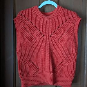 Madewell Red/Orange Mariella Pointelle Chunky Knit Sweater Tee, Size Small
